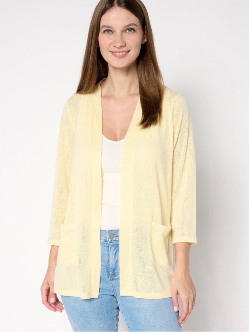 Denim & Co. Essentials Slub Knit 3/4 Sleeve Cardigan Size Small Flan
